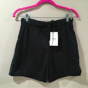 Theory Women’s Size 2 Crawford Short Black Drape Cotton Twill Drawstring
